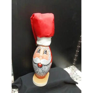 Vintage Hand painted Wooden Bowling Pin Santa Christmas Decor